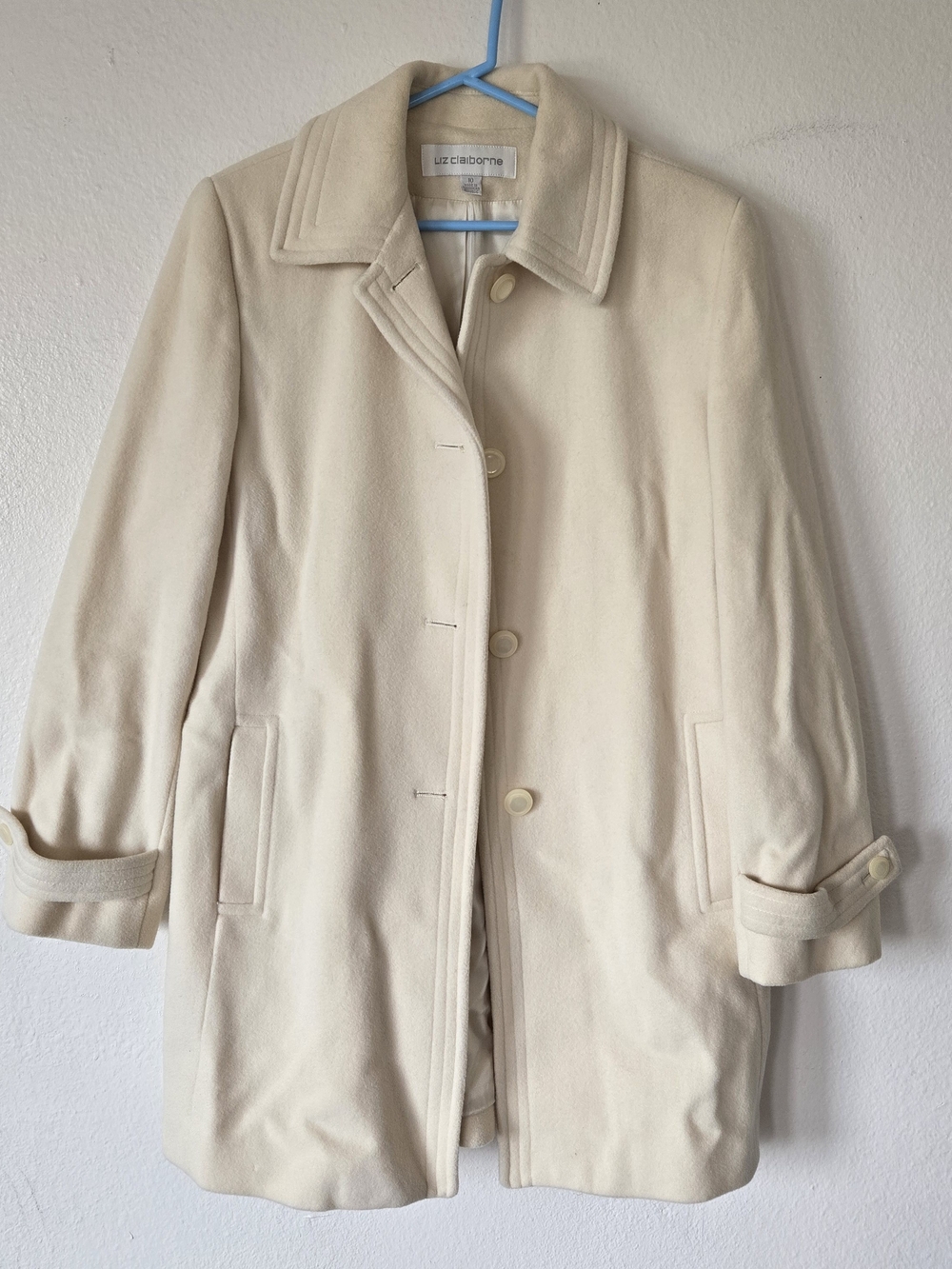 Liz Claiborne Cream Single-Breasted Wool-Blend Pea Coat